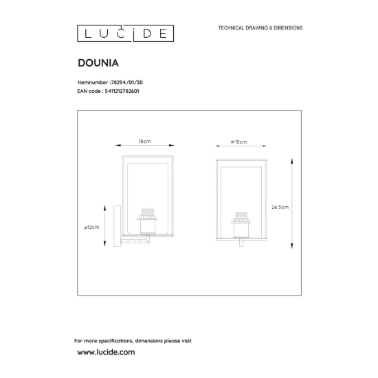 Kinkiet DOUNIA Ø 15 cm 1xE27 czarny 78294/01/30 Lucide ----- wysyłka 24H ---- - zdjęcie dodatkowe 4